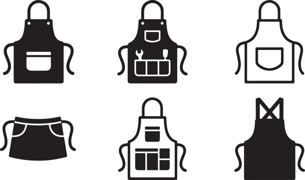 Six black and white apron icons in simple line art style Vector
