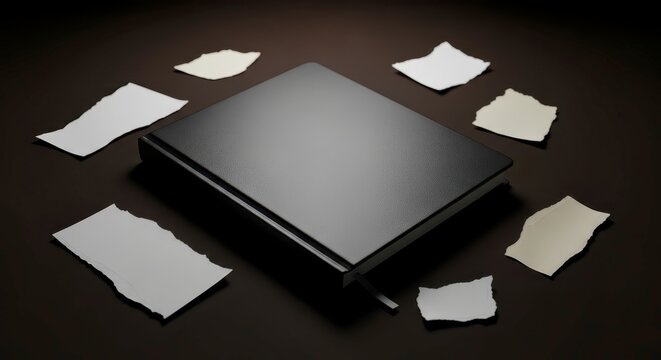 Black electronic device with torn paper.