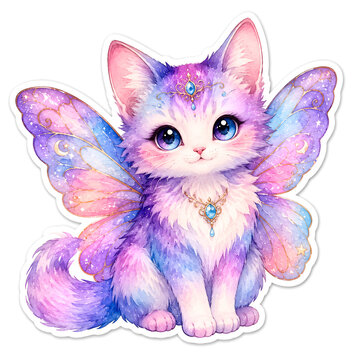 A cute watercolor illustration of a magical fantasy cat