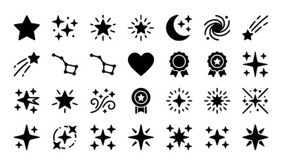 Fototapeta premium Black star and celestial icons set