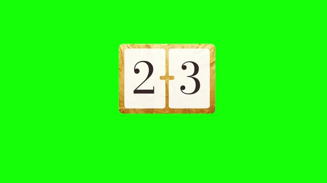 Math equation two plus three displays on a gold-bordered plaque against a green screen background.