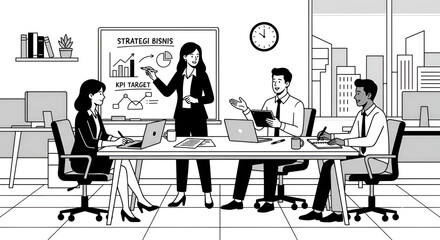 Fototapeta premium Business presentation and team meeting in office vector illustration