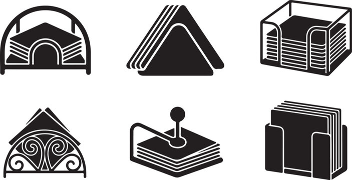 Six minimalist black and white building architecture icons Vector