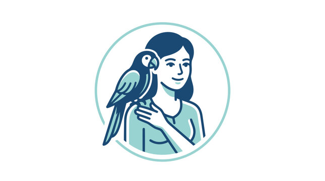 Woman holding a colorful parrot bird.