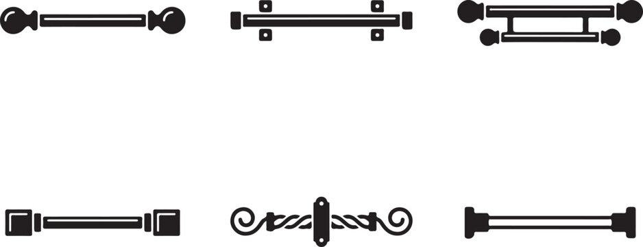 Modern black metal decorative bar handles and brackets set Vector