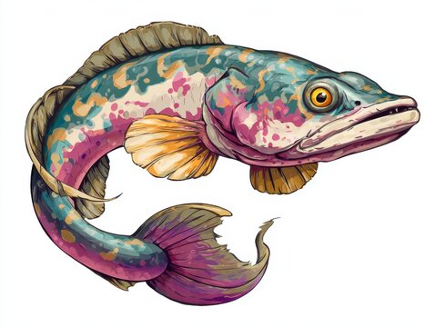 Colorful Snakehead Fish Isolated On White Background With Intricate Pattern And Vibrant Scales