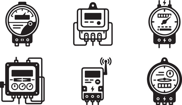 Set of six electrical meter and control panel icons Vector