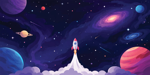 Rocket Launch into Colorful Space Universe Illustration © mahabubmorshed