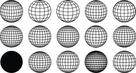 Abstract wireframe globe vector set with black grid lines for global business technology internet and planet earth concept © MdAnarulIslam