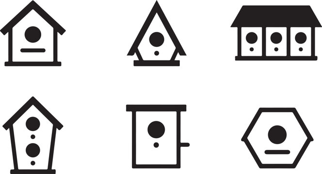 Set of six different birdhouse icons with entry holes Vector