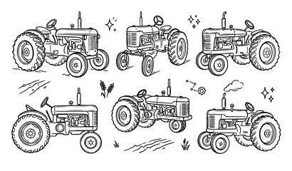 Vintage tractor illustrations set for farm and agriculture designs © aliful