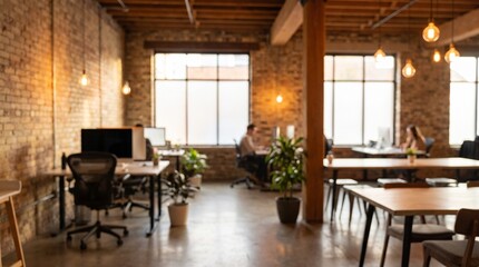 Fototapeta premium Industrial style coworking office space with remote workers