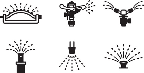 Naklejka premium Six types of sprinkler irrigation system icons in black and white Vector