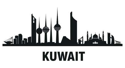 Fototapeta premium Kuwait City skyline with iconic towers and buildings at sunset