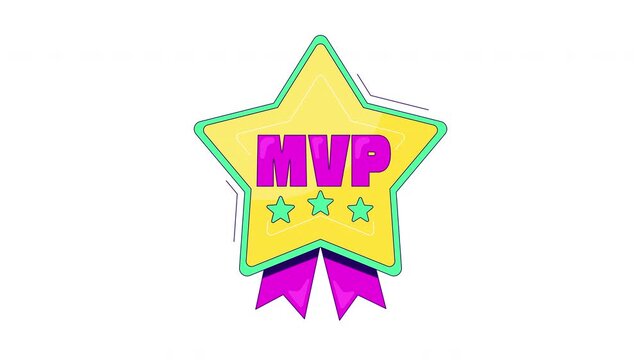 Award MVP badge gaming reaction 2D animation. Celebrating outstanding gameplay. Most valuable player. Top scoring. Videogame culture. Flat cartoon animated overlay. Streaming platform motion graphic