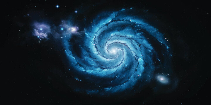 Bright Blue Spiral Galaxy in Deep Outer Space