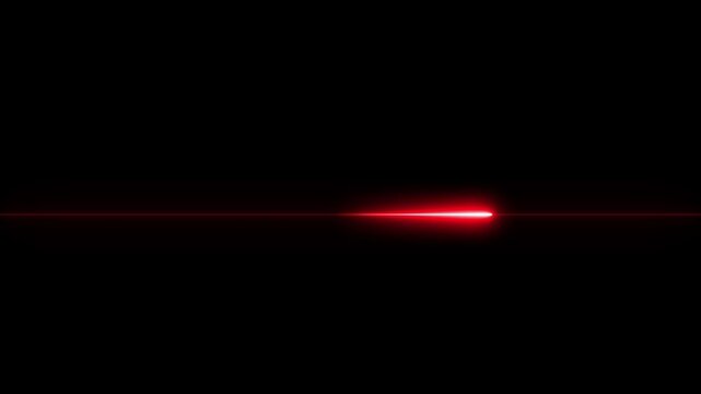 Horizontal Neon Red Line Animation, Glowing Line Motion Graphic, Transparent Background with Alpha Channel, Right to Left Laser Effect, Straight Neon Beam, Black Background.