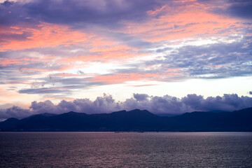 Fototapeta premium View of the Mediterranean Sea at sunset near Cagliari. 