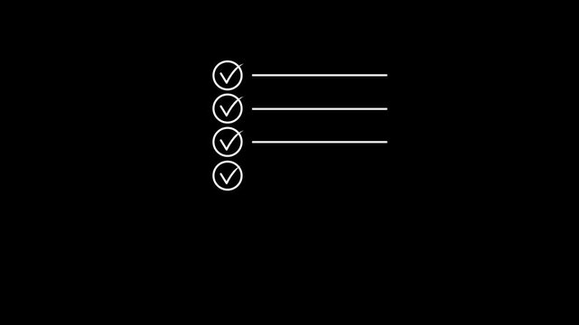 Business professional drawing checklist with pen on transparent screen black background.