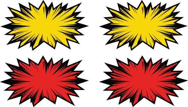 Blank comic book explosion speech bubbles set in yellow and red colors isolated on white background