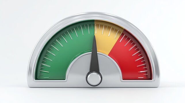 Gauging Progress: A semi-circular gauge with a needle pointing into the yellow zone, indicating a moderate level, sits against a clean backdrop.