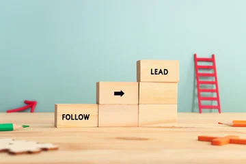 Wooden cubes with text, follow and lead concept © tomertu