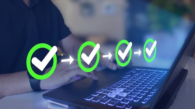 Business checklist workflow project task management concept.  Project tracking, certification, compliance verification.