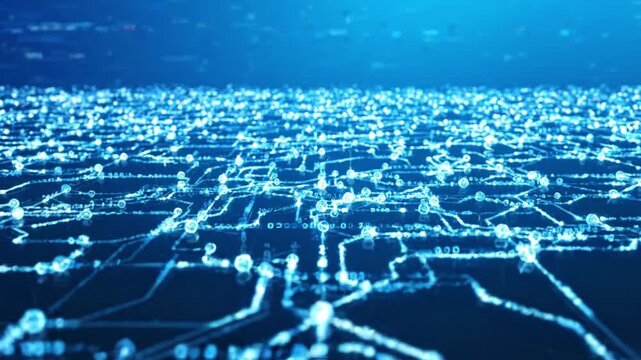 Digital network technology connection data circuit blue abstract grid communication internet node pattern glowing lines futuristic cyber system background for global information flow