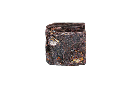 Natural rough cubic limonite (Iron ore) after pyrite pseudomorph crystal on white background