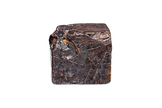 Natural cubic limonite (Iron ore) after pyrite pseudomorph crystal on white background