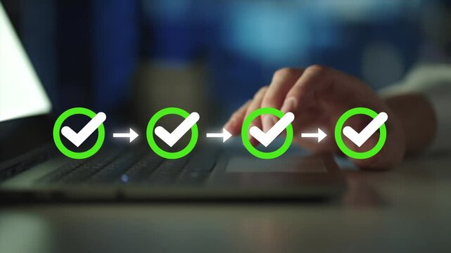 Business checklist workflow project task management concept.  Project tracking, certification, compliance verification.