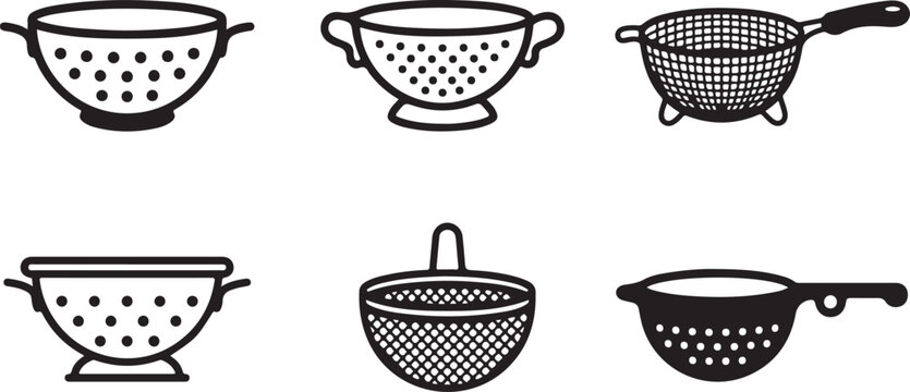 Six vintage kitchen strainers and colanders illustration Vector