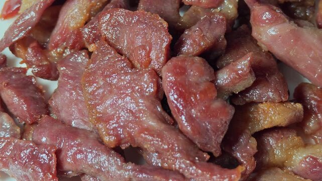 Deep-fried sun-dried pork on white plate