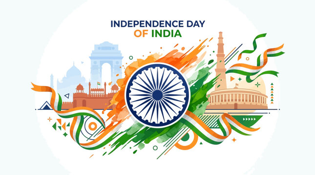 India Independence Day Celebration - Landmarks, Tricolor Flag and Ashoka Chakra