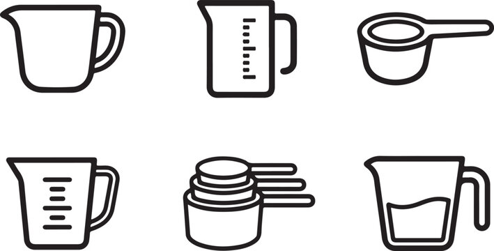 Six kitchen measuring tools icon set for cooking and baking Vector
