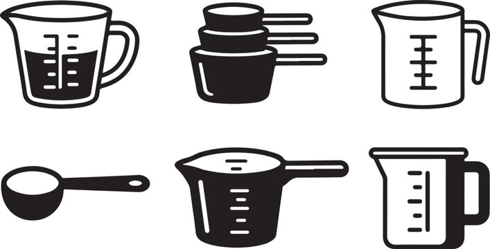 Six black and white kitchen measuring tools set illustration Vector