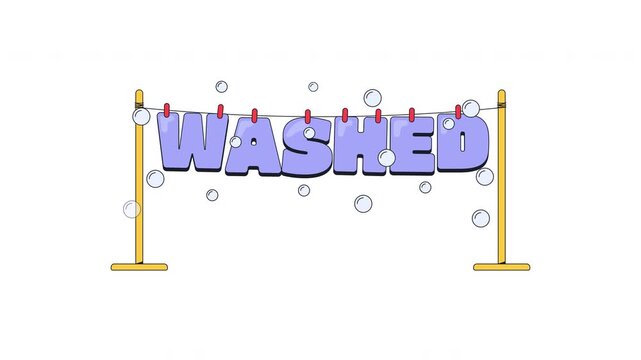 Washed internet reaction 2D animation. Playful lettering hanging on clothesline with clothespins and soap bubbles. Past ones prime. Gen z slang word animated overlay. Cartoon motion graphic