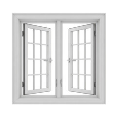 Obraz premium An open white double casement window isolated against a plain white background
