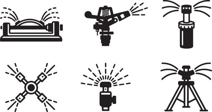 Six types of sprinkler irrigation systems illustration Vector