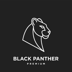Obraz premium Sleek Black Panther Head Profile Logo Design, Elegant Minimalist Line Art Icon on Dark Background