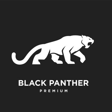 Black Panther Premium Logo Vector Icon. Minimalist Design of Roaring Big Cat Silhouette on Dark Background. Graphic Emblem for Power and Strength.