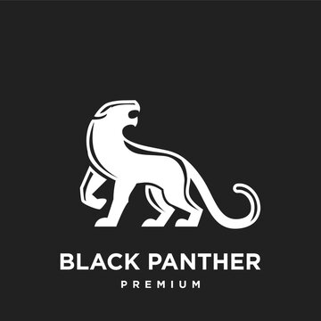 Minimalist White Panther Logo Design with Open Mouth and 'BLACK PANTHER PREMIUM' Text on Black Background