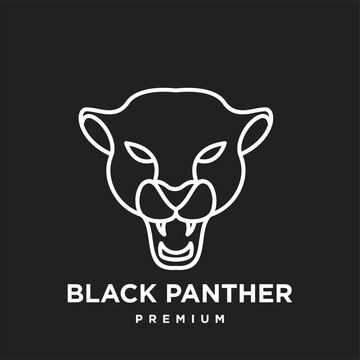 Black Panther Head Logo Minimalist Line Art Roaring Mascot Design on Black Background