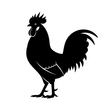 Rooster Silhouette - Black and White Icon