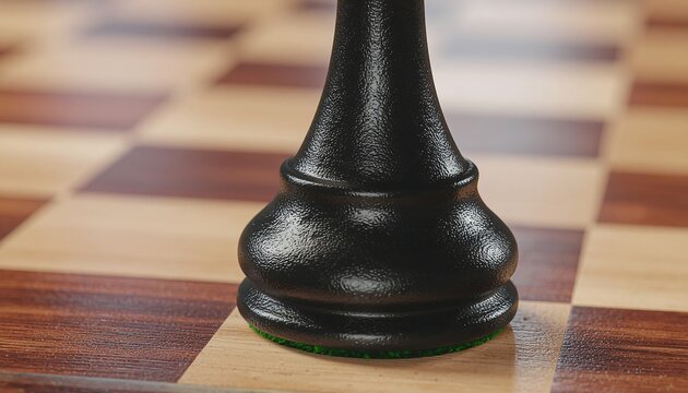 Closeup of a Black Chess Piece on a Chessboard.