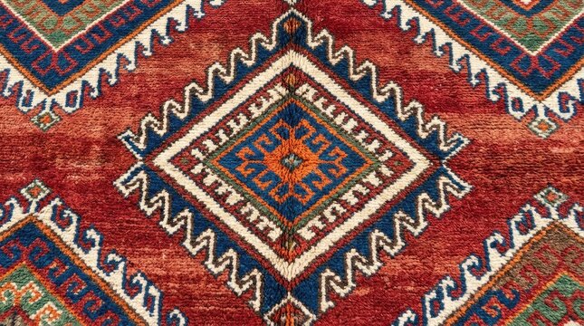 Geometric Patterned Carpet With Diamond and Zigzag Designs