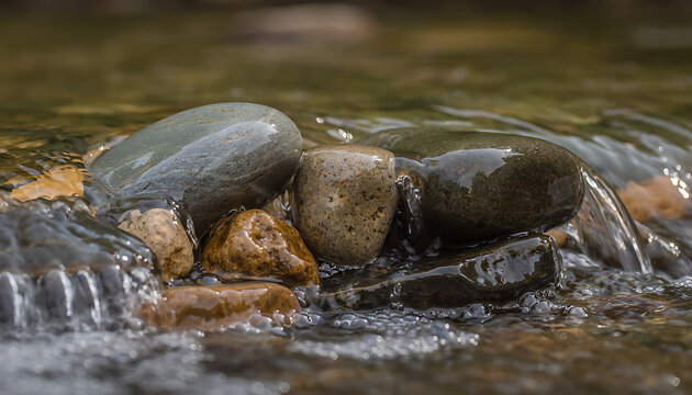 Closeup of Smooth River Stones in Water 1.