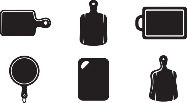Set of six black kitchen and cooking utensil icons Vector