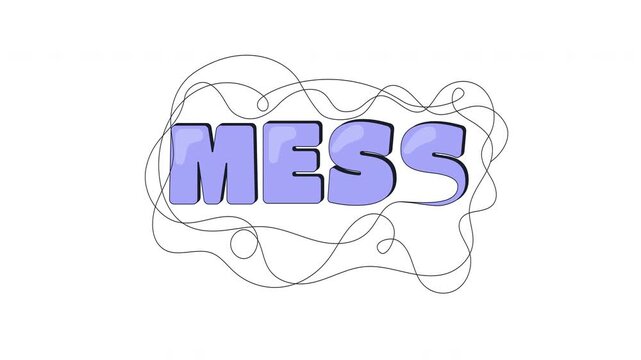 Mess internet reaction 2D animation. Tangled thread. Mental health. Disorganized thoughts. Life struggles. Bad day. Overwhelmed mind. Gen z slang word animated overlay. Cartoon motion graphic