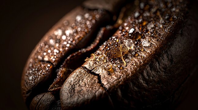 Extreme Close Up Macro Shot of a Single Roasted Coffee Bean with Detailed Texture.